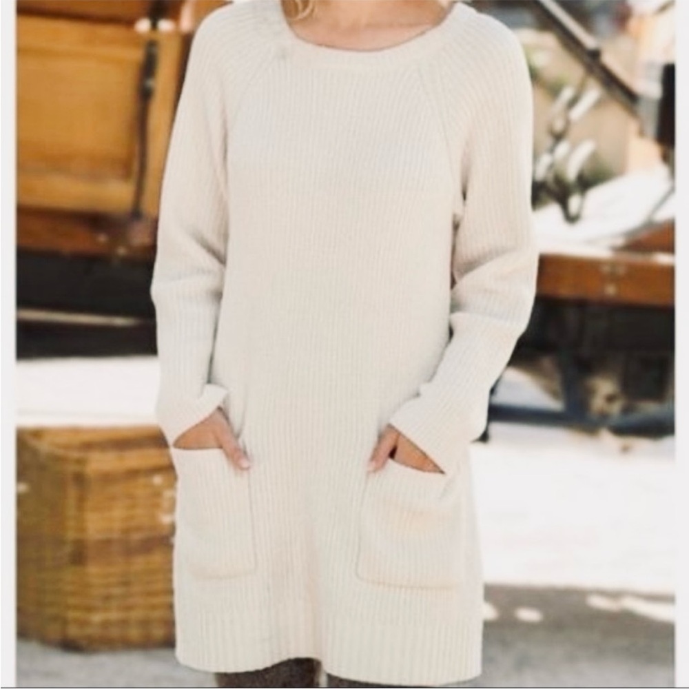 Soft Surroundings Cozy Chenille Off-white Cream Knit Tunic Long-sleeve Sweater